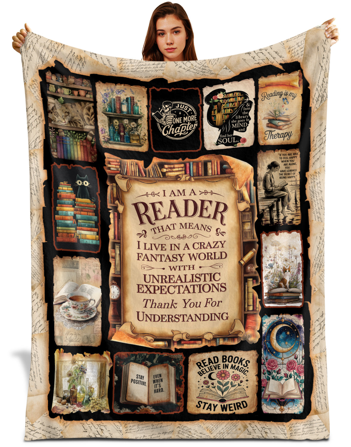 Netecom Book Blanket, Reading Throw Blanket for Couch, Bed or Sofa, Ultra Soft Warm Cozy Fuzzy Plush, Birthday Gifts for Book Lover, Bookworm, Present for Christmas, Graduation, Teacher Gift