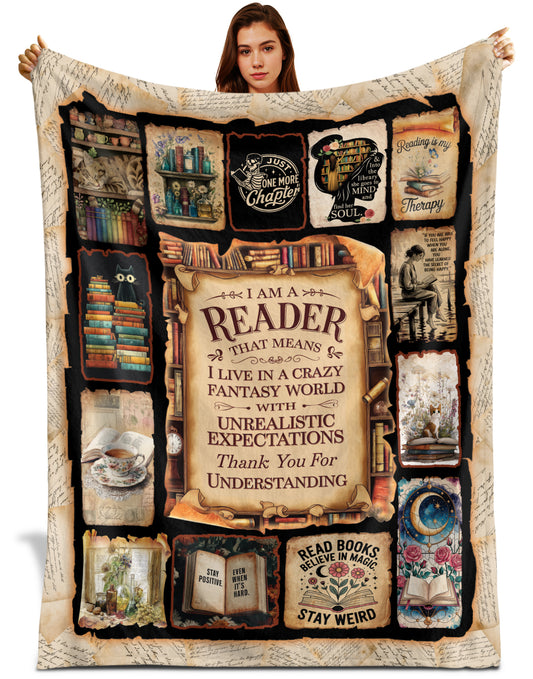 Netecom Book Blanket, Reading Throw Blanket for Couch, Bed or Sofa, Ultra Soft Warm Cozy Fuzzy Plush, Birthday Gifts for Book Lover, Bookworm, Present for Christmas, Graduation, Teacher Gift