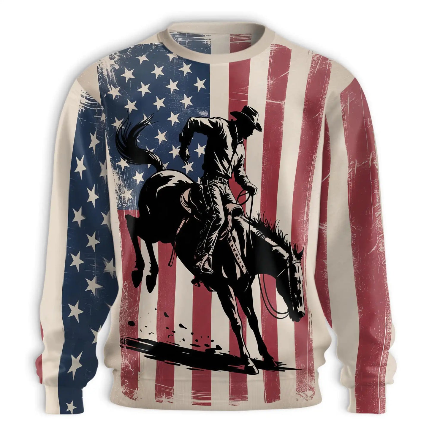 USA Horse Racing Silhouette Sweatshirt, 3D All Over Print Patriotic Equestrian Crewneck Pullover for Men Women, Horse Racing Lover Gift - Netecom