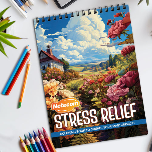 Stress Relief Spiral Bound Coloring Book, Soothing Designs for Calming the Mind, Ideal for Adults Seeking Stress Relief and Mindful Relaxation