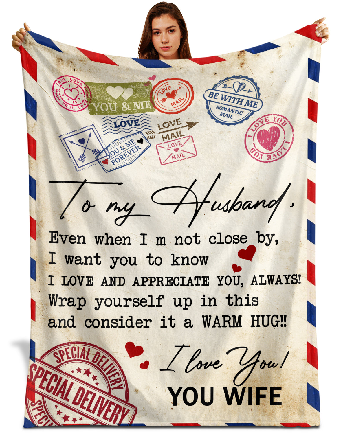 Netecom Personalized To My Husband Blanket from Wife, Romantic Love Letter Throw Blanket for Couch, Bed or Sofa, Ultra Soft Warm, Wedding Anniversary, Birthday or Valentine’s Day
