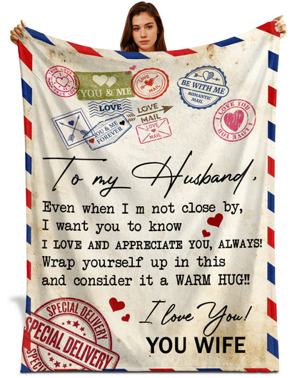 Netecom Personalized To My Husband Blanket from Wife, Romantic Love Letter Throw Blanket for Couch, Bed or Sofa, Ultra Soft Warm, Wedding Anniversary, Birthday or Valentine’s Day