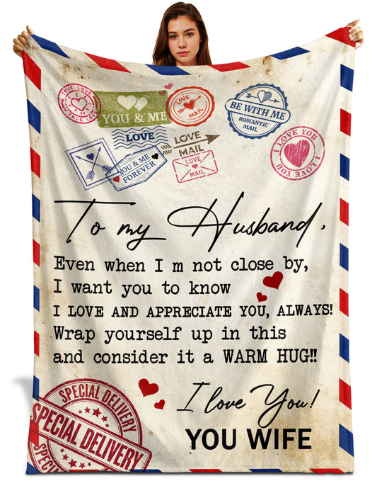 Netecom Personalized To My Husband Blanket from Wife, Romantic Love Letter Throw Blanket for Couch, Bed or Sofa, Ultra Soft Warm, Wedding Anniversary, Birthday or Valentine’s Day
