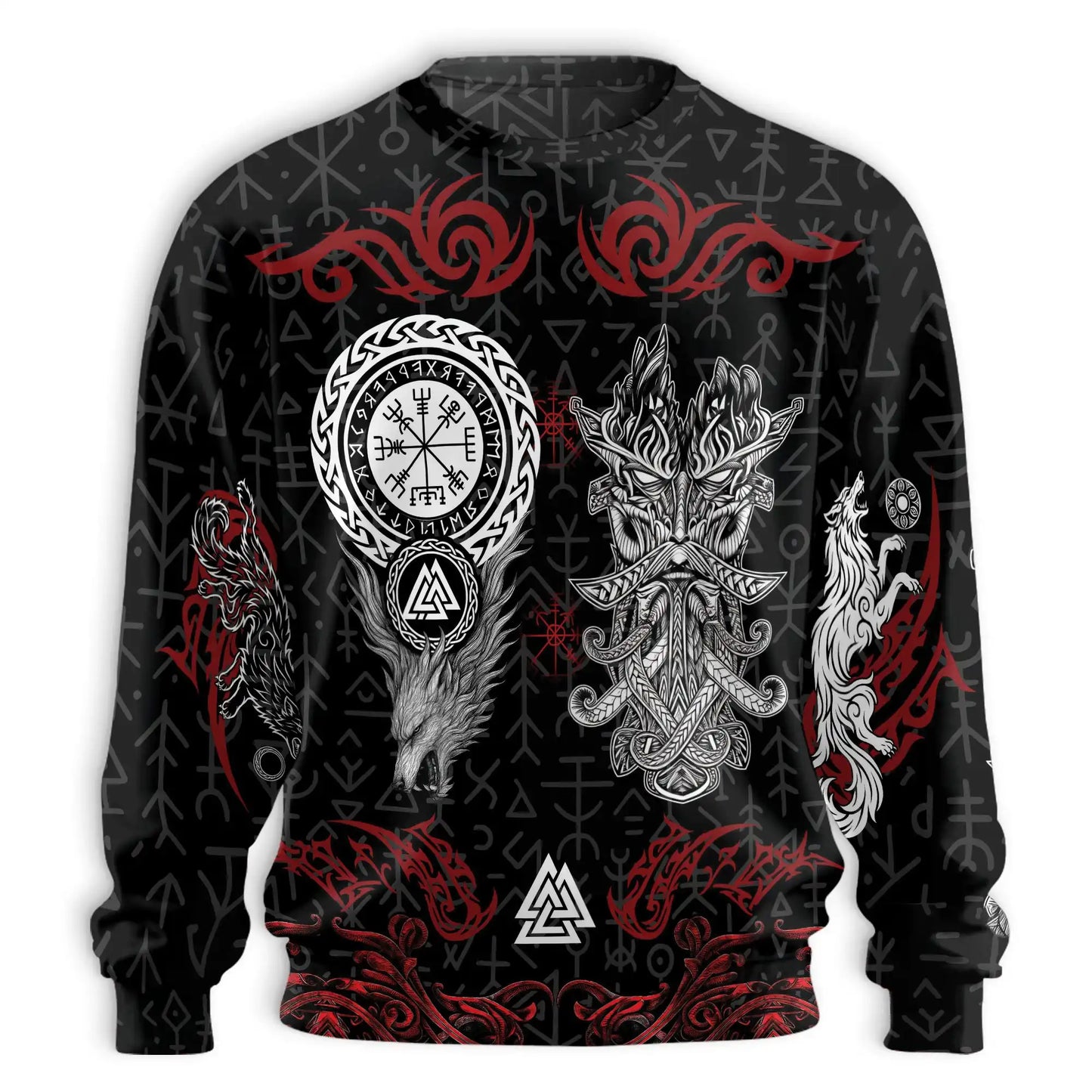 Norse History Viking Fenrir Sweatshirt, 3D All Over Print Norse Mythology Wolf Crewneck Pullover for Men Women, Viking Lover Gift - Netecom
