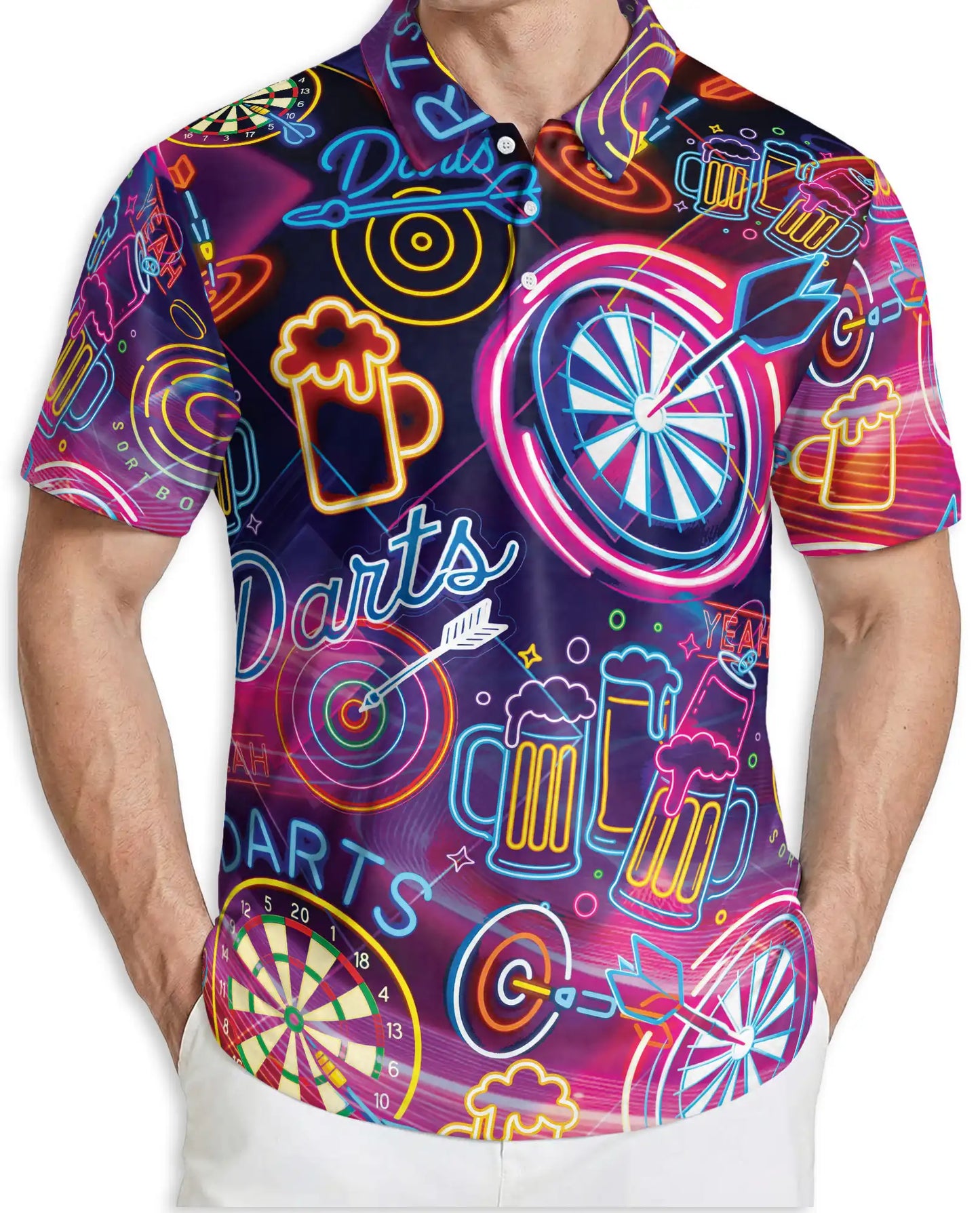 Neon Darts Polo Shirt for Men-Beer Lover Dart Player Shirt | Netecom