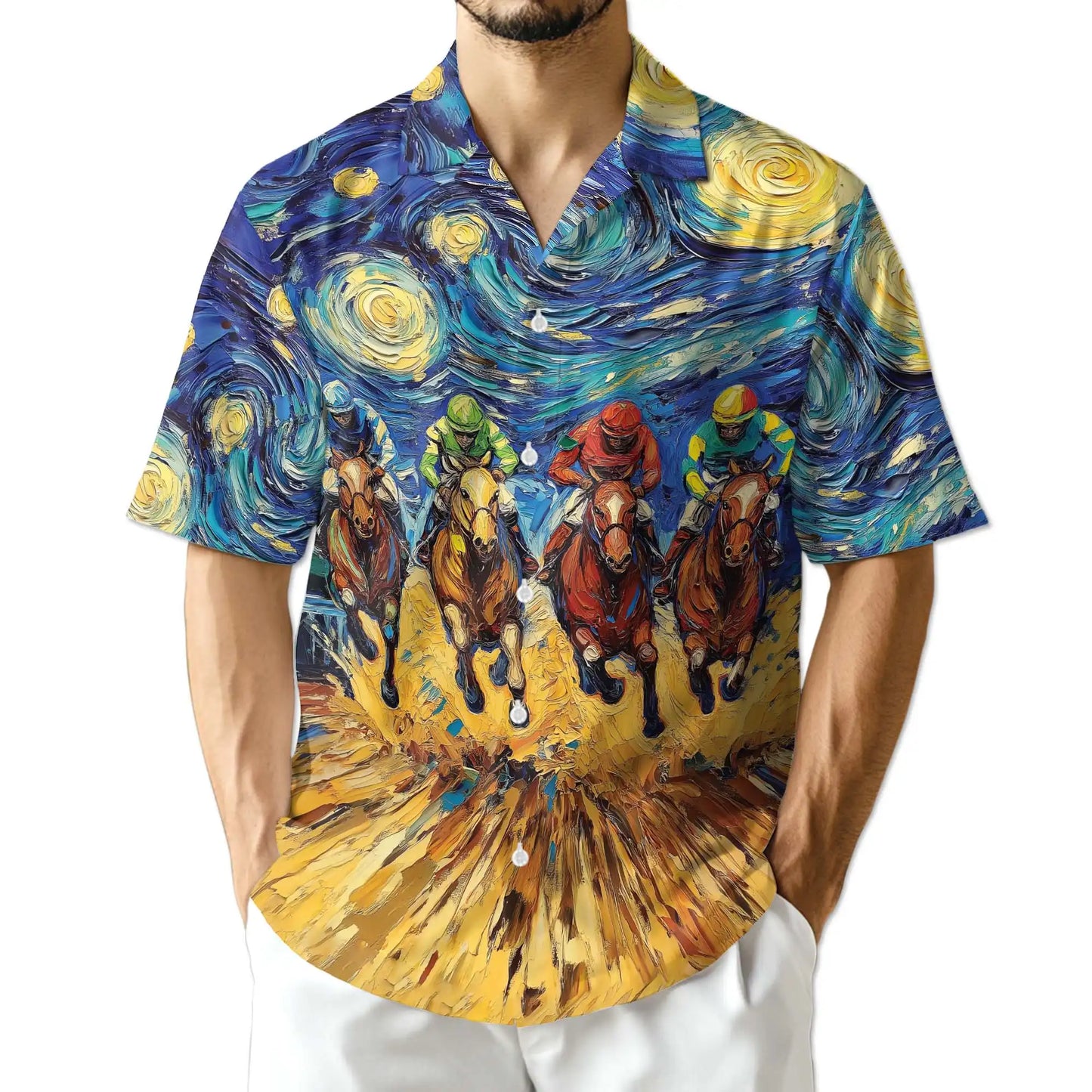 Horse Racing Art Polo Shirt - Jockey Racing Impressionist Design | Netecom