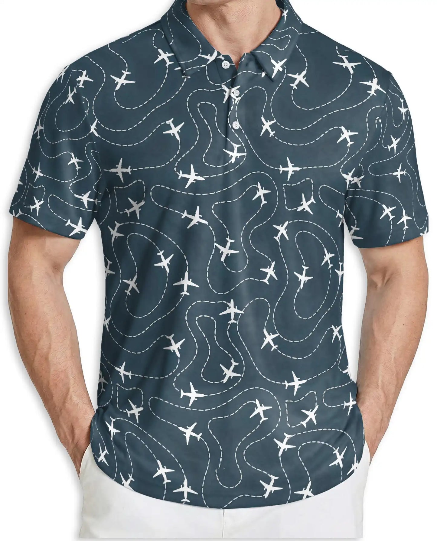 Airplane Flight Path 3D Polo Shirt for Men – Travel Aviation Pilot Style | Netecom
