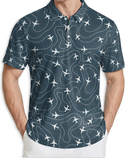 Airplane Flight Path 3D Polo Shirt for Men – Travel Aviation Pilot Style | Netecom