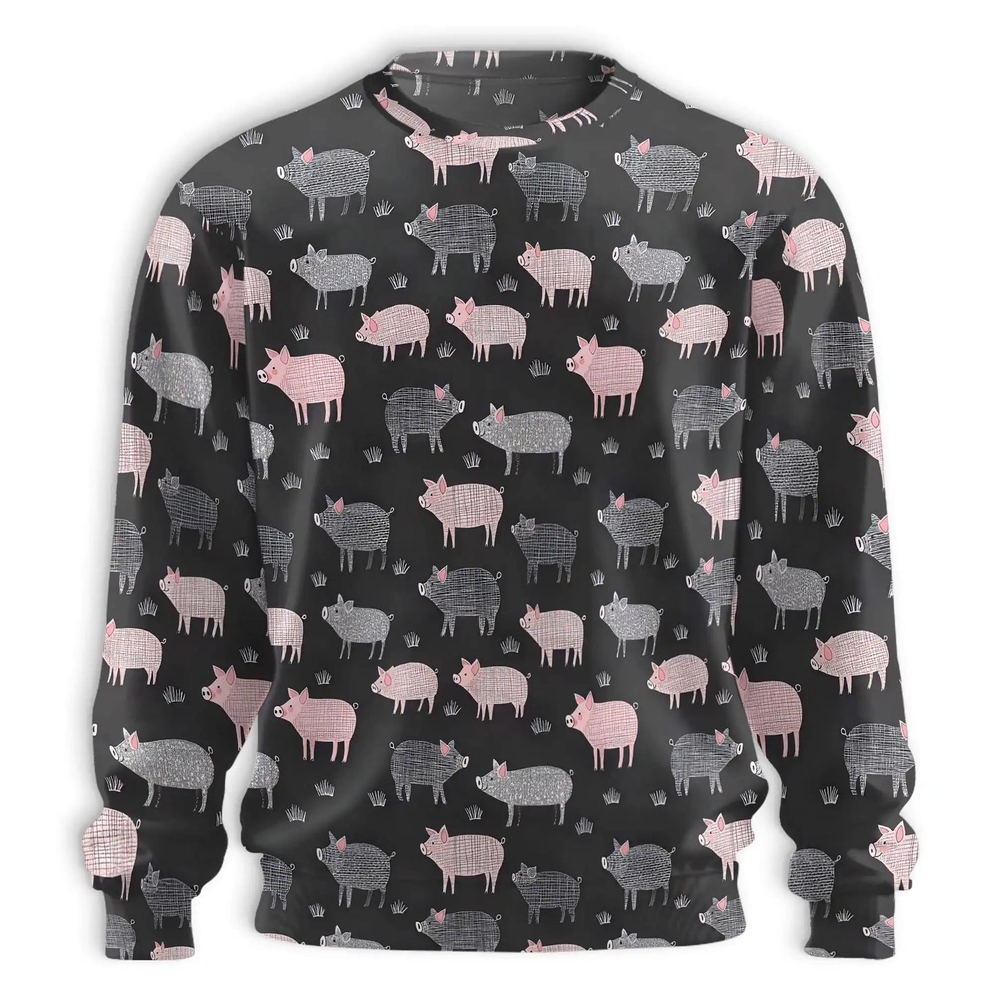 Pig Black Sweatshirt, 3D All Over Print Cute Farm Animal Crewneck Pullover for Men Women, Pig Lover Gift - Netecom