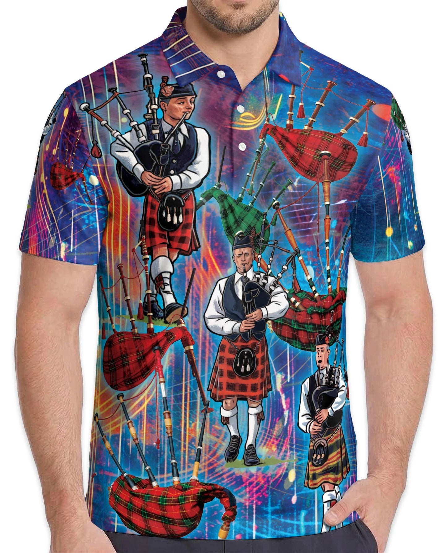 Bagpipes Player Polo Shirt for Men – Scottish Music Style | Netecom