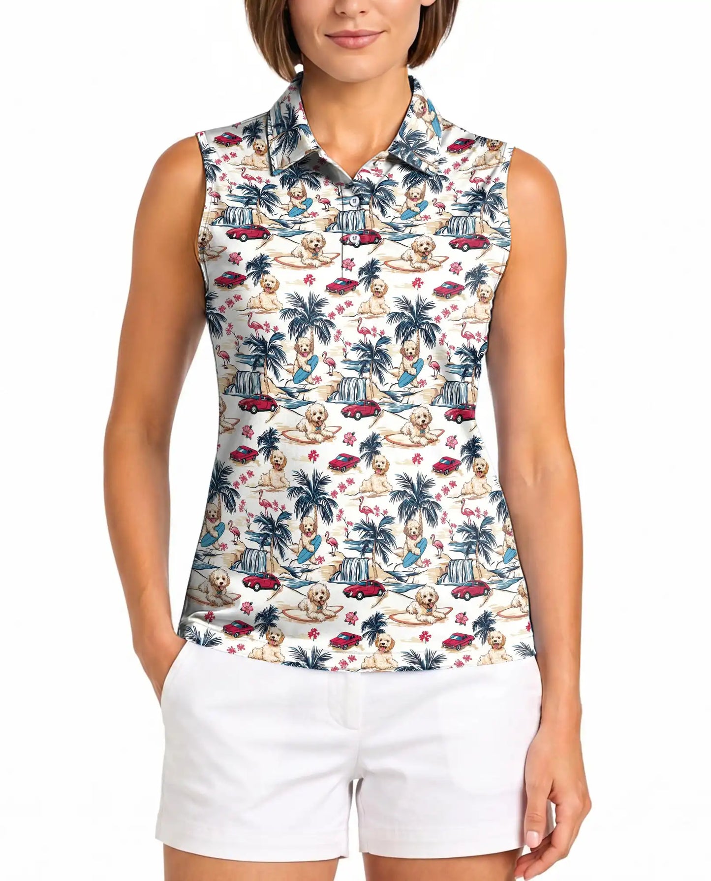 Tropical Dog Sleeveless Polo Shirt for Women – Cute Pet Summer Style | Netecom
