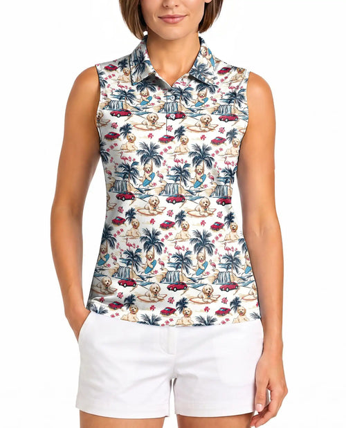 Tropical Dog Sleeveless Polo Shirt for Women – Cute Pet Summer Style | Netecom