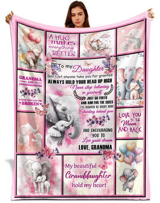 Netecom Personalized Elephant Blanket for Granddaughter from Grandma and Grandpa, Custom Love Letter Throw Blanket, Ultra Soft Warm Gift for Birthday, Christmas, Perfect for Couch, Bed, or Sofa