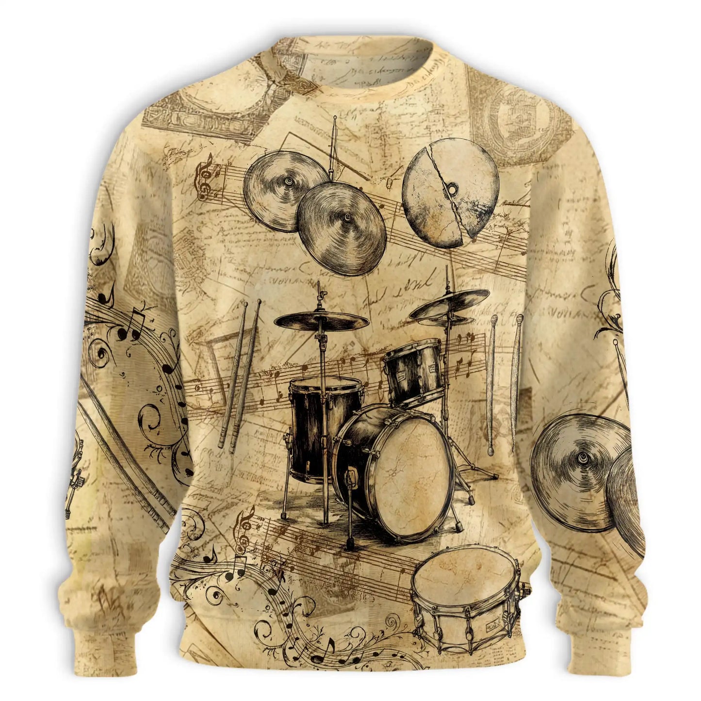 Drum Sweatshirt, 3D All Over Print Musical Instrument Crewneck Pullover for Men Women, Drummer Music Lover Gift - Netecom