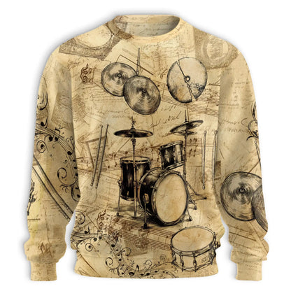 Drum Sweatshirt, 3D All Over Print Musical Instrument Crewneck Pullover for Men Women, Drummer Music Lover Gift - Netecom