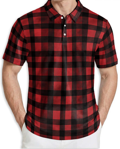 Classic Red Buffalo Plaid 3D Polo Shirt for Men – Rustic Lumberjack Style | Netecom
