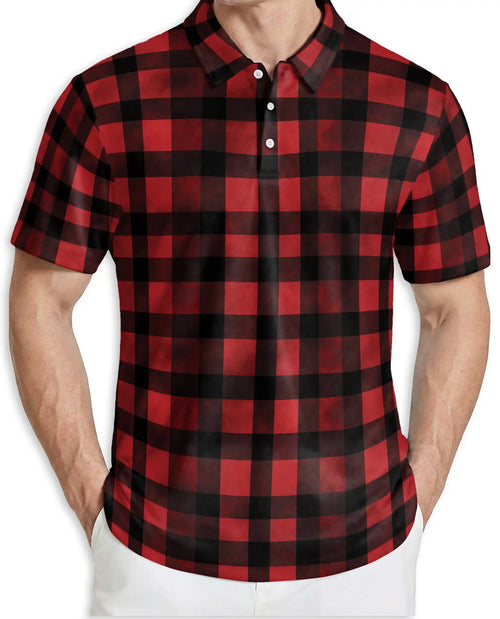 Classic Red Buffalo Plaid 3D Polo Shirt for Men – Rustic Lumberjack Style | Netecom