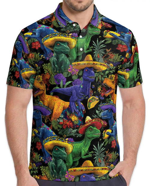 Fiesta Dinosaur Polo Shirt - Colorful Taco T Rex Style | Netecom