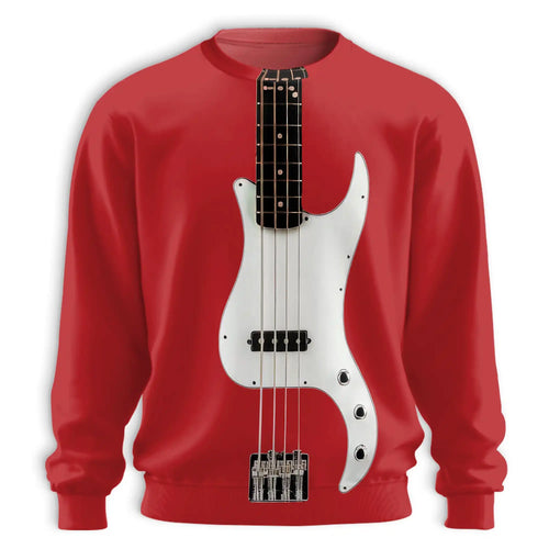 Red Bass Guitar Sweatshirt, 3D All Over Print Rock Music Crewneck Pullover for Men Women, Bass Player Gift - Netecom