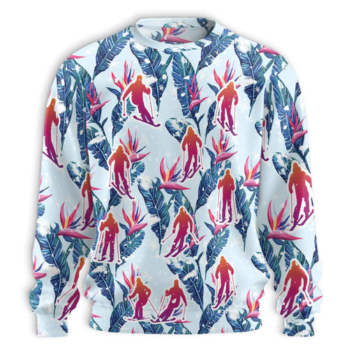 Skiing Palm Sweatshirt, 3D All Over Print Tropical Winter Sports Crewneck Pullover for Men Women, Skier Gift - Netecom