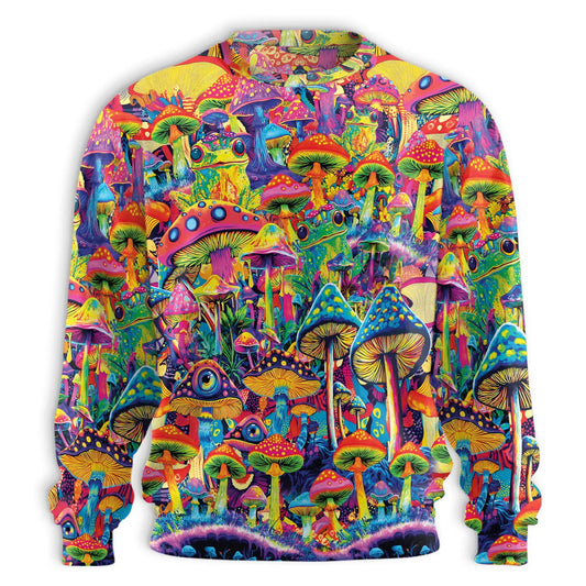 Hippie Mushroom Sweatshirt, 3D All Over Print Psychedelic Boho Crewneck Pullover for Men Women, Mushroom Lover Gift - Netecom