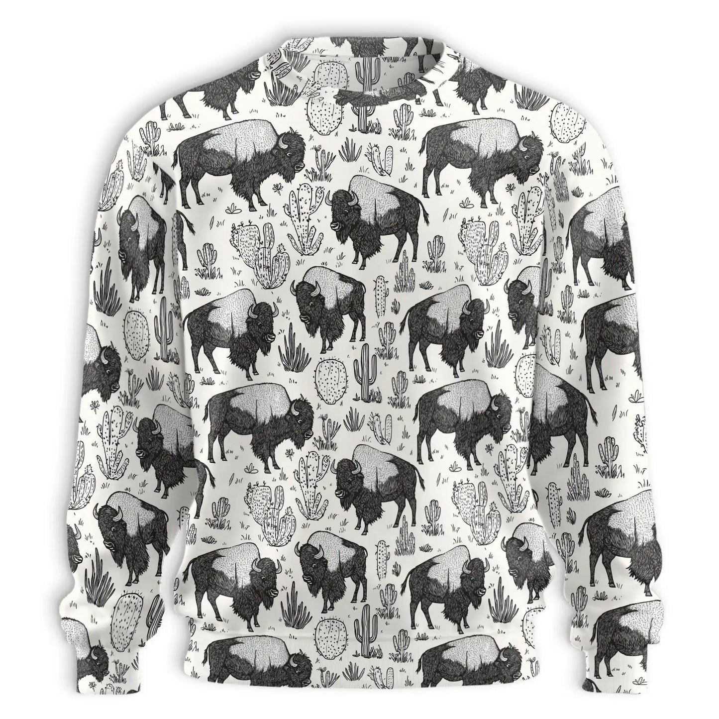 Bison Pattern Sweatshirt, 3D All Over Print American Buffalo Wildlife Crewneck Pullover for Men Women, Bison Lover Gift - Netecom