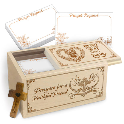 Netecom Personalized Dog Memorial Prayer Box with Custom Name and Year, 100 Prayer Request Cards & Wooden Cross – Christian Remembrance Keepsake for Pet Loss