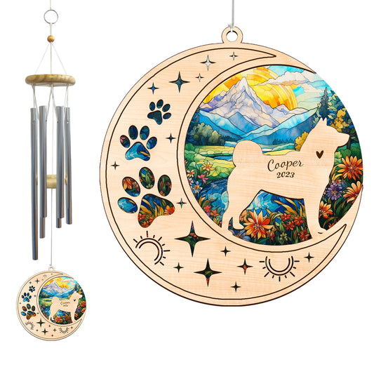 Netecom Akita Dog Wind Chimes Memorial, Personalized Pet Memorial Windchime for Dog Suncatcher, Dog Loss Memorial Ornament, Loss of Pet Remembrance Gift, Sympathy Pet Wind Chimes Outdoor Garden