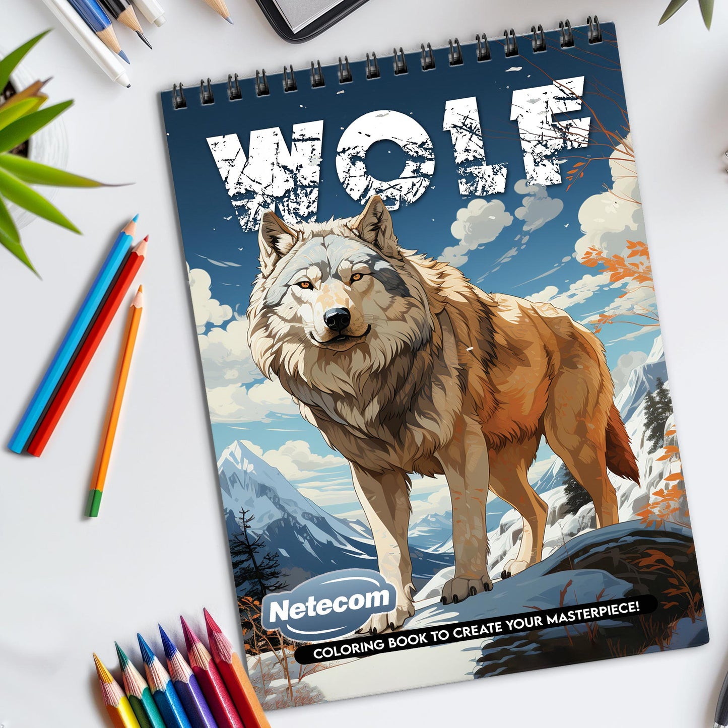 Wolf Spiral Bound Coloring Book, Majestic Wolves in Artistic Scenes, Ideal for Animal Lovers and Those Seeking Powerful and Serene Art