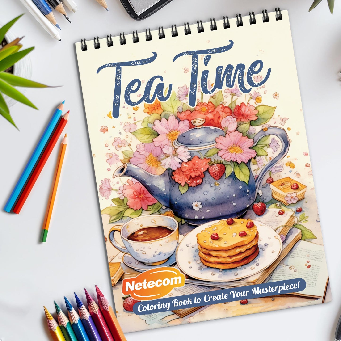 Tea Time Spiral Bound Coloring Book, Serene Tea Time Scenes for Relaxation, Great for Tea Lovers and Those Seeking a Peaceful Artistic Break