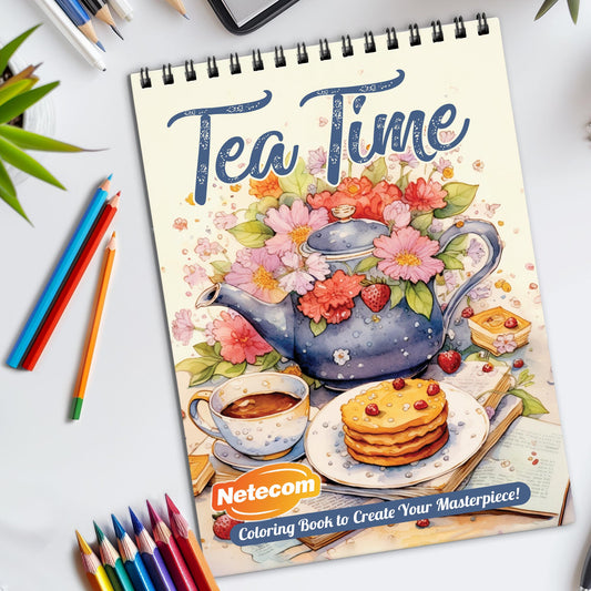 Tea Time Spiral Bound Coloring Book, Serene Tea Time Scenes for Relaxation, Great for Tea Lovers and Those Seeking a Peaceful Artistic Break