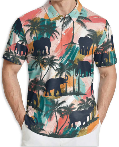 Elephant Tropical Polo Shirt – Sunset Jungle Print | Netecom