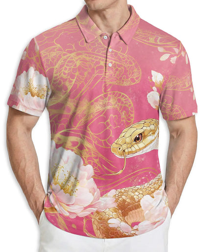 Snake Floral Polo Shirt – Gold Serpent Print | Netecom