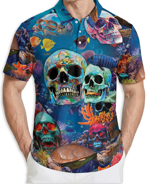 Ocean Skull 3D Polo Shirt for Men – Underwater Gothic Sea Style | Netecom