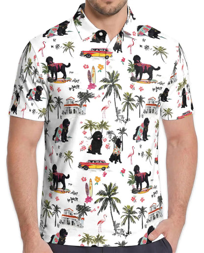 Black Poodle Tropical Beach Polo Shirt for Men- Print Hawaiian Dog  | Netecom