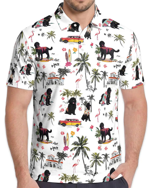 Black Poodle Tropical Beach Polo Shirt for Men- Print Hawaiian Dog  | Netecom