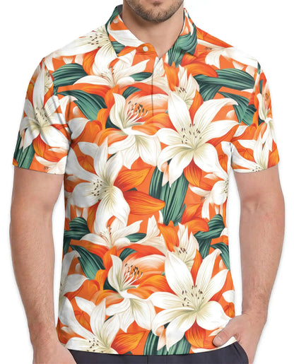 Orange Lily Polo Shirt for Men – Tropical Floral Style | Netecom