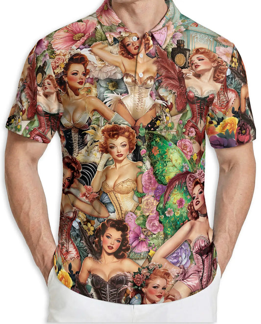 Vintage Corset Pin Up Polo Shirt - Retro Glamour Style | Netecom