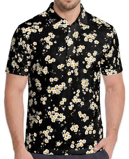 Daisy Flower Polo Shirt for Men – Minimal Floral Style | Netecom