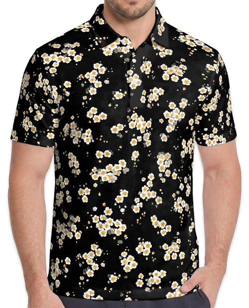 Daisy Flower Polo Shirt for Men – Minimal Floral Style | Netecom