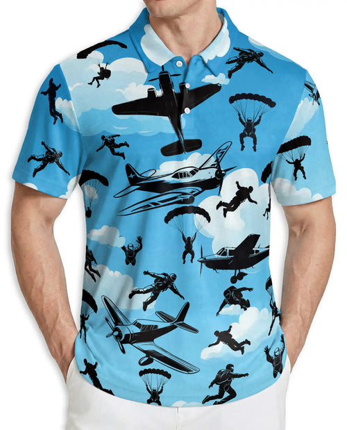 Skydiving Polo Shirt – Parachute Airplane Print | Netecom