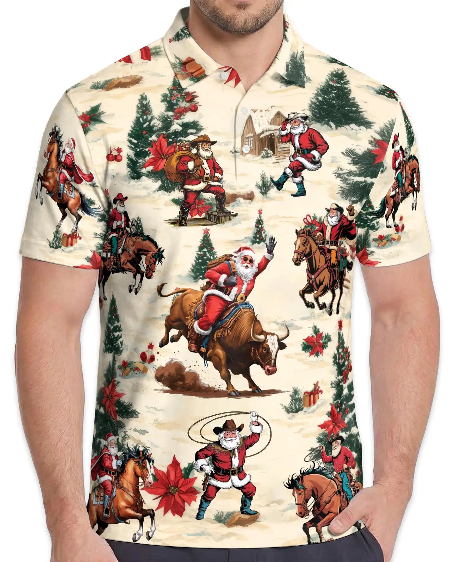 Cowboy Santa Polo Shirt – Western Christmas Print | Netecom