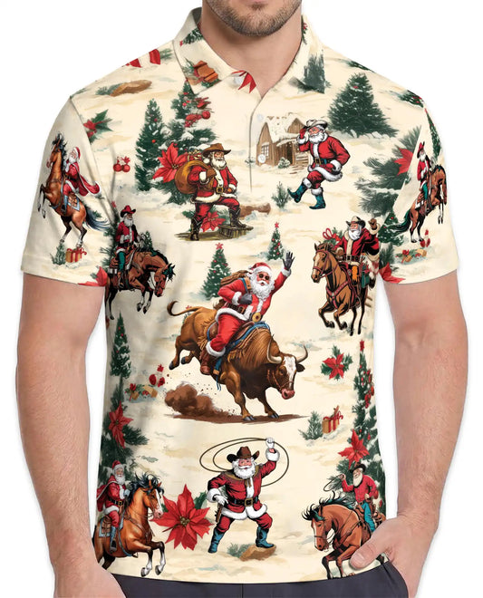 Cowboy Santa Polo Shirt – Western Christmas Print | Netecom