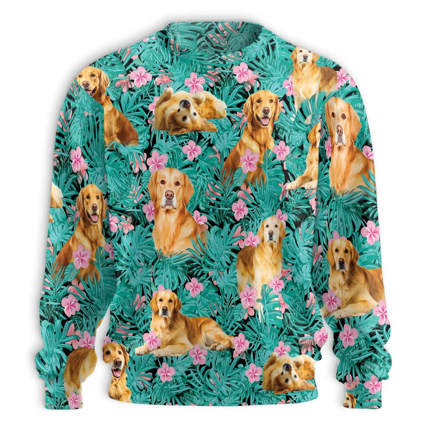 Palm Leaves Golden Retriever Sweatshirt, 3D All Over Print Tropical Dog Crewneck Pullover for Men Women, Golden Retriever Lover Gift - Netecom
