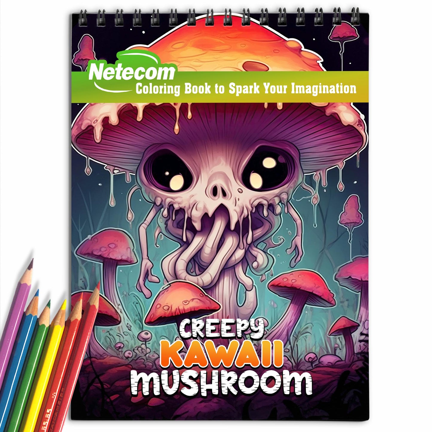 Creepy Kawaii Mushroom Spiral Bound Coloring Book, Celebrate the Charming Peculiarities of Kawaii Mushrooms with 30 Pages of Creepy-Cute Artwork