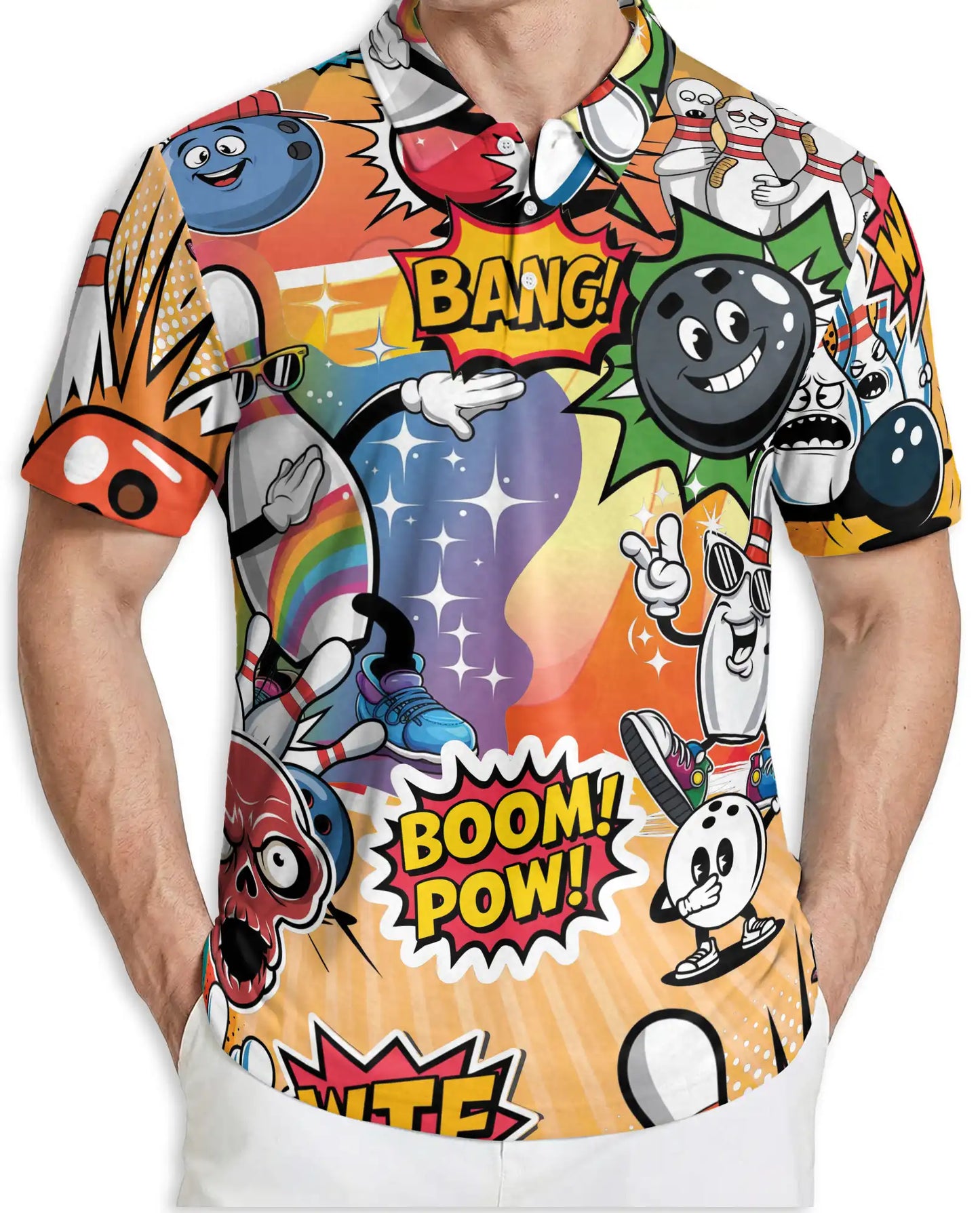 Funny Bowling 3D Polo Shirt for Men – Cartoon Comic Bowling Style | Netecom