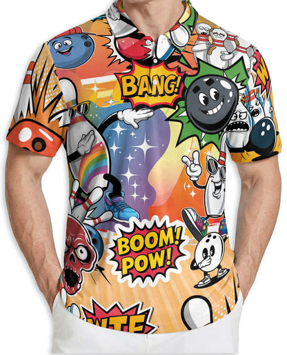 Funny Bowling 3D Polo Shirt for Men – Cartoon Comic Bowling Style | Netecom