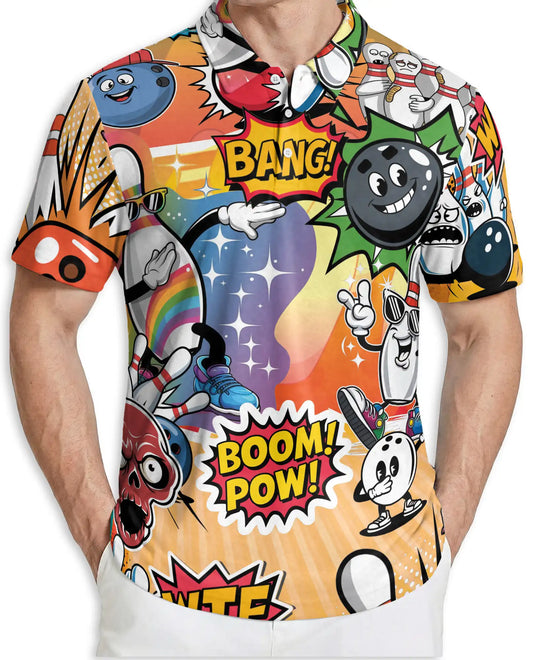 Funny Bowling 3D Polo Shirt for Men – Cartoon Comic Bowling Style | Netecom