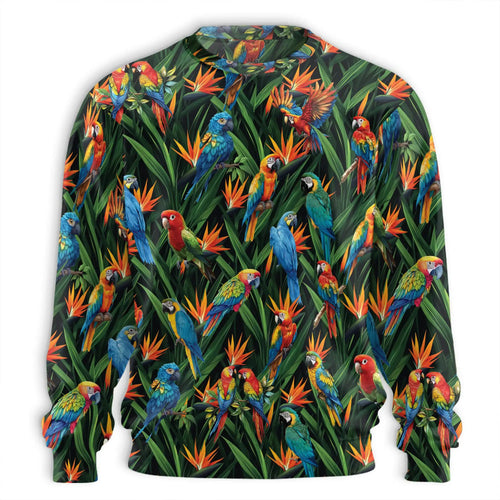 Tropical Macaw Parrot Bird Sweatshirt, 3D All Over Print Colorful Tropical Crewneck Pullover for Men Women, Parrot Lover Gift - Netecom