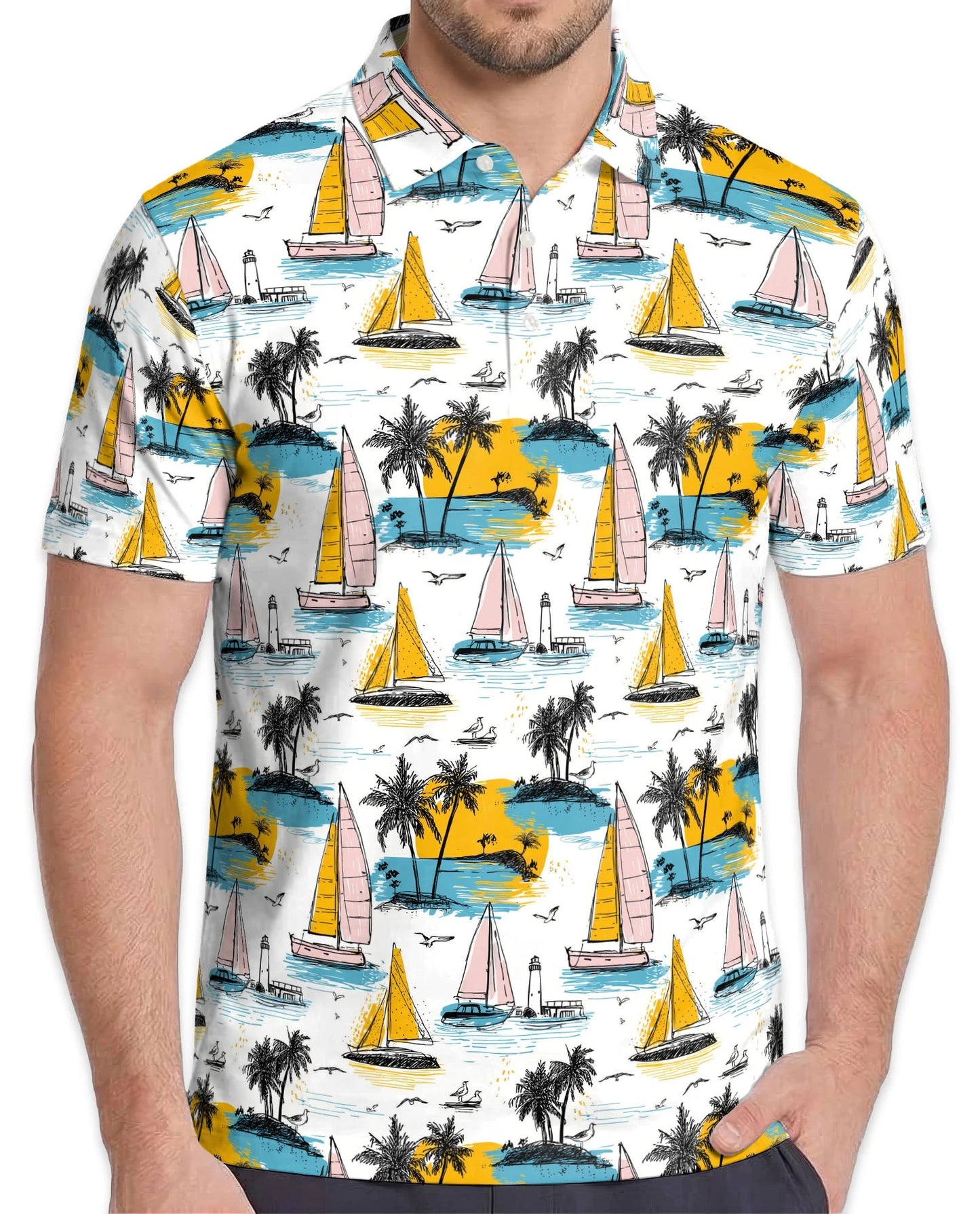 Tropical Sailboats Polo Shirt for Men – Coastal Nautical Style | Netecom